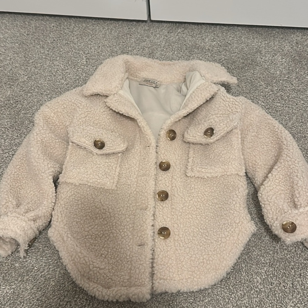 Pink Lily Cream Sherpa Kids Coat